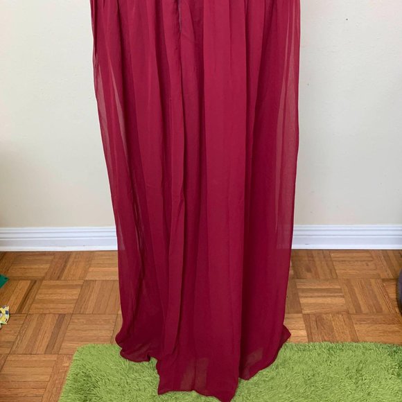 Ever Pretty Double V Neck Chiffon Semi Formal Evening Gown Sz 18 Burgundy - Picture 6 of 10